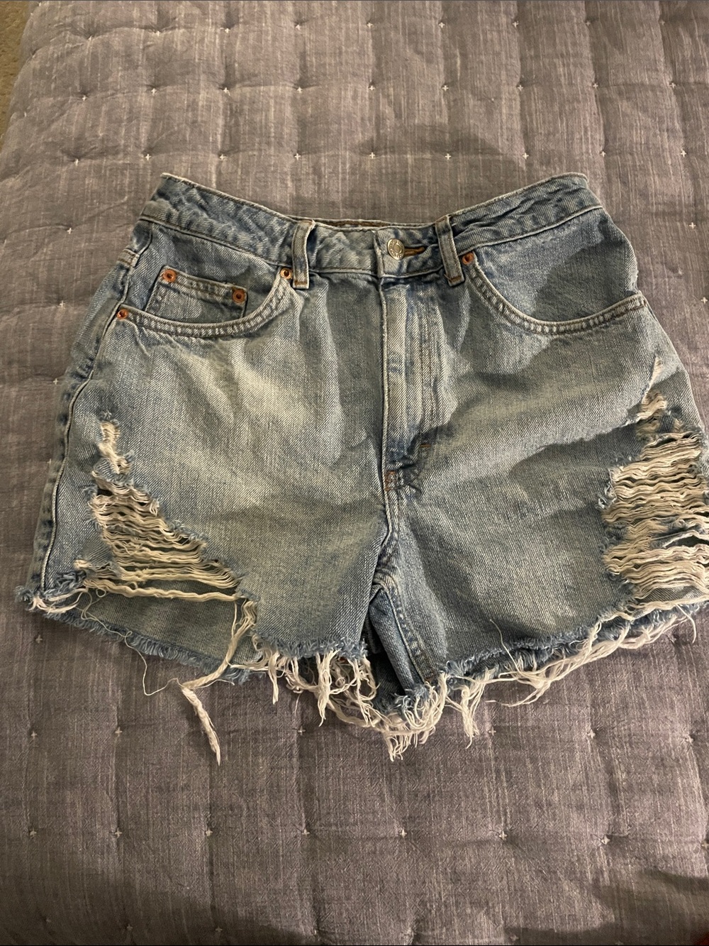 Topshop Light Blue Distressed Denim Cutoff Shorts